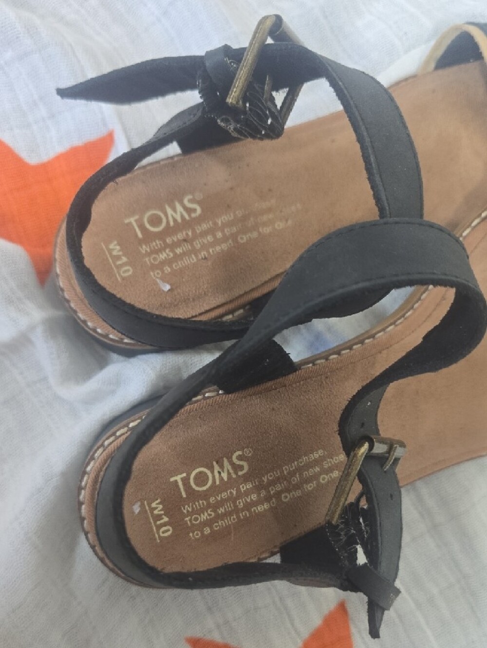 Black Ankle-Strap Sandals with Tan Trim - Women's Size 10 - Picture 2 of 4